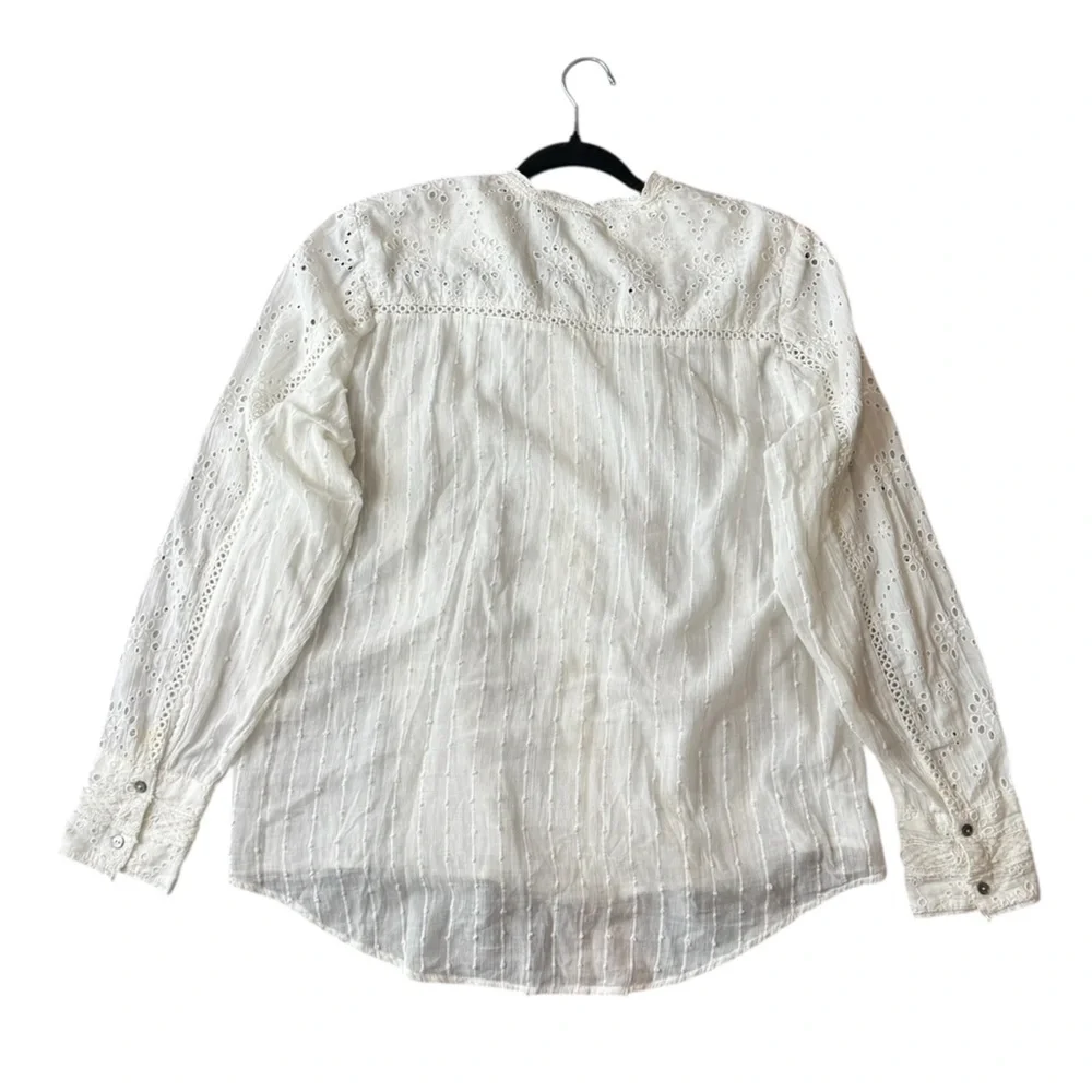 Sundance White Eyelet Lace XL Boho Victorian Cottagecore Cotton Button Front Top - Picture 10 of 14
